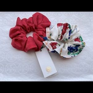 Tory Burch Logo Printed Silk Hair Scrunchies